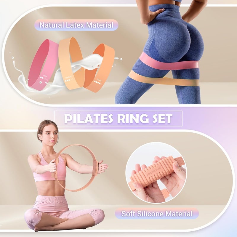 Paleclouds Pilates Essentials Kit for Women, 13.5" Pilates Ring and Ball Set with Resistance Bands for Home Workouts, Portable Pilates Kit with Bag & Training Poster for Full Body Exercise - Image 3
